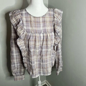 The loft purple ruffled‎ sleeve pull over blouse